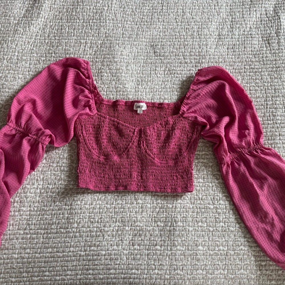 Red Ruched Puff Sleeve Crop Top